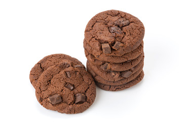 soft dark chocolate brownie cookies on white