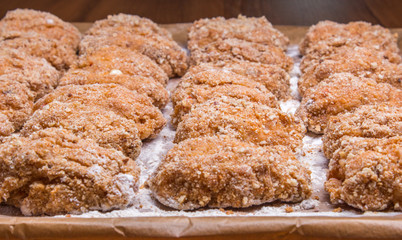 Juicy delicious meat cutlets on a wooden table in a rustic style.Selective focus