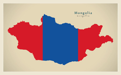 Obraz premium Modern Map - Mongolia flag colored MN