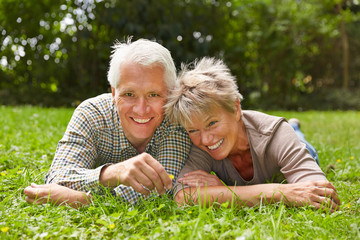 Glückliches Paar Senioren im Gras