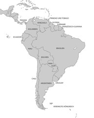 Südamerika - Karte in Grau (mit Schrift)