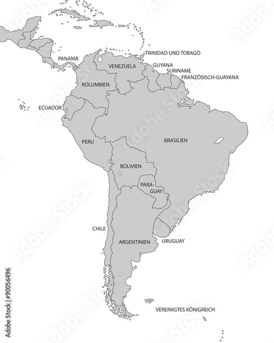 "Südamerika - Karte in Grau (mit Schrift)" Imágenes de archivo y