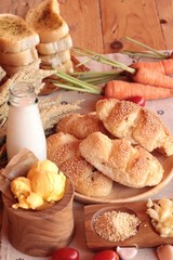 Garlic bread of herb delicious on wood background.