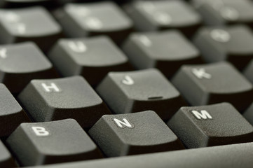 Computer keyboard. Close up of Keys, focusing on the letter N.