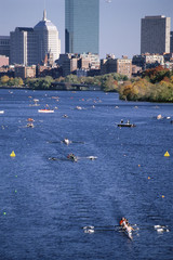 Charles River with rowing teams, Boston beyond