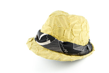 Yellow fabric hat on white background