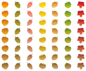 Leaves that change from autumn colors into withered brown color while falling off. Isolated vector illustration on white background.