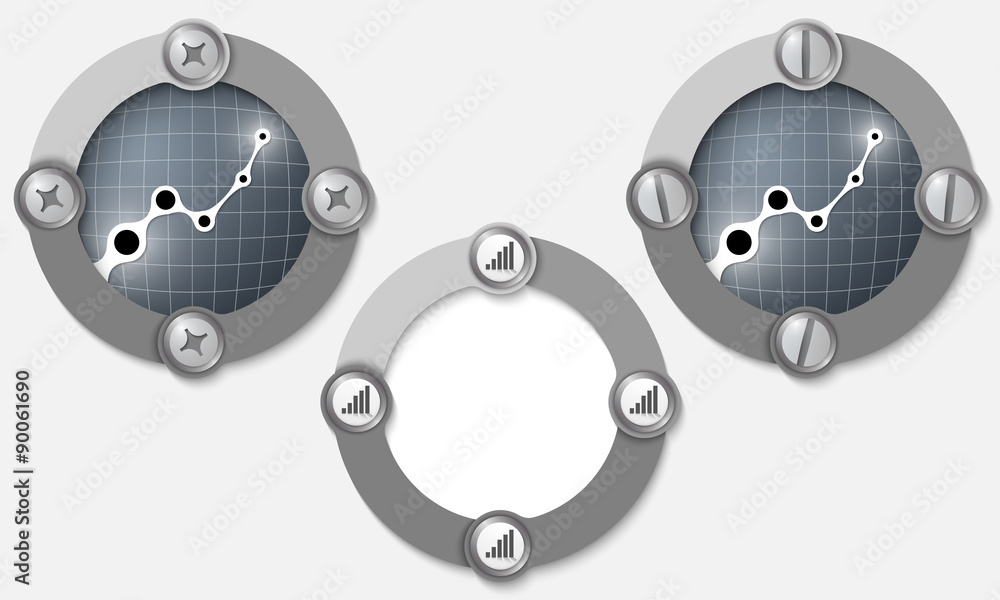 Poster Set of three abstract icons with screws and graph