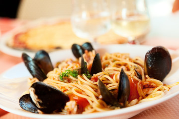 Spaghetti with seafood
