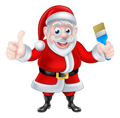 Cartoon Santa Giving Thumbs Up and Holding Paintbrush