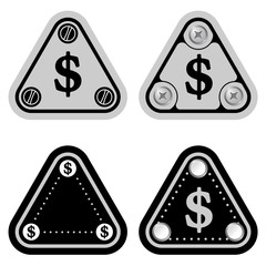 Set of four flat simple triangles and dollar symbol