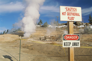 Danger sign at geothermal power plant