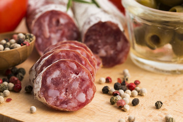 slices of spanish pork sausage