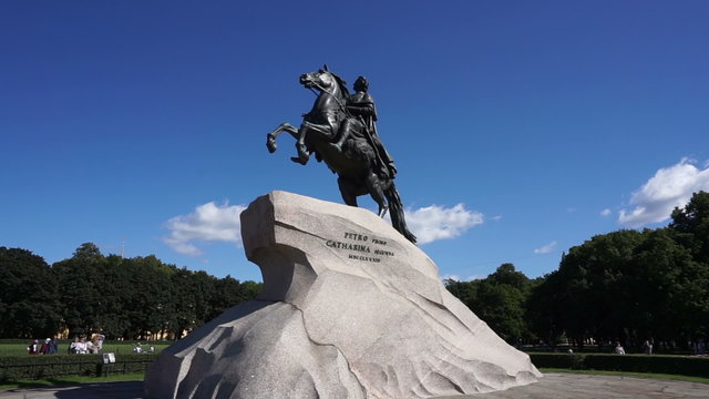 walking around Peter I famous statue in St. Petersburg Russia
