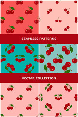 Set of Seamless Patterns with Juicy Cherry