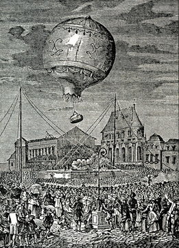 First flight of living beings in a basket attached to the balloon (Versailles, 19th of September 1783)