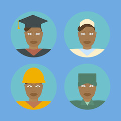 Black female professionals icon set.