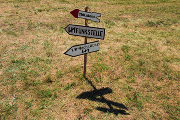 The index of directions.   the grass on a background