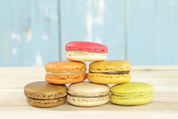 Macarons on wooden 