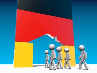 Humans go to home icon textured by germany flag.