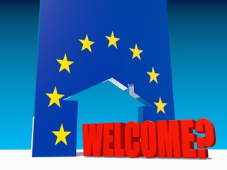 welcome to european union under question and home icon 