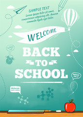 Back to school poster, education background. Vector illustration