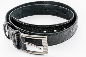 Black Crocodile Textured Leather Belt
