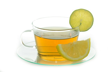 Cup of tea with lemon  isolated 