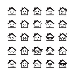 Collection of difference emoticon icon of home icon on the white
