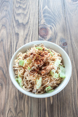 Fire Instant noodles [mama pad] with vegetables pork in Ceramic