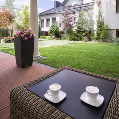 House patio with rattan table