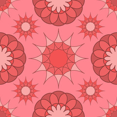 Seamless of abstract round and star circles in dark and light red color of tone. original red and pink seamless for you design