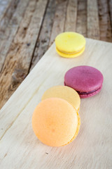Colorful macaron on wooden