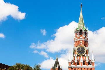 Spasskaya Tower of Moscow Kremlin in summer day