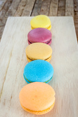 Colorful macaron on wooden