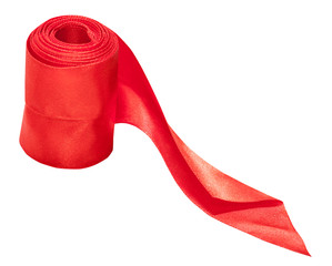 red satin decorative ribbon isolated on white