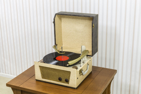 Vintage Record Player with Vinyl Album