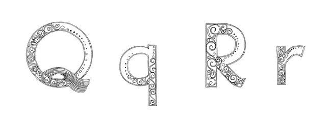 Fototapeta premium Q R Vanda freehand pencil sketch font