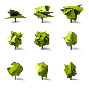 set of abstract low poly trees