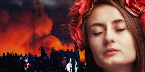 Portrait of young beautiful woman crying