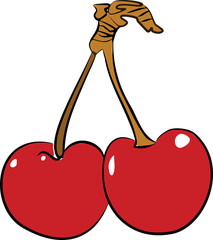 Two red cherries on white background