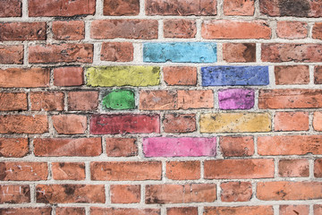 Fototapeta premium Grunge red brick wall texture with additional color bricks.