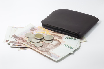 Brown wallet with Thai banknote