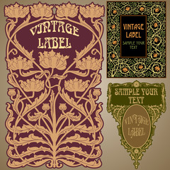vector vintage items: label art nouveau