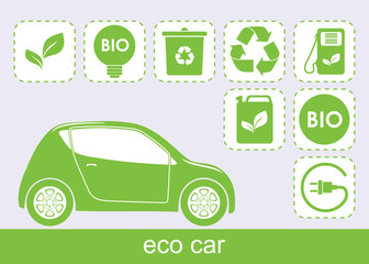 Ecology car and  eco icons