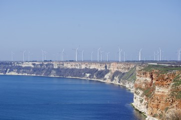 Fototapeta na wymiar Windmills at Black Sea Coastline