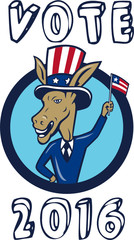 Vote 2016 Democrat Donkey Mascot Flag Circle Cartoon