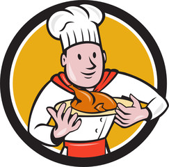 Chef Cook Roast Chicken Dish Circle Cartoon