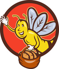 Bee Carrying Basket With Bread Circle Cartoon