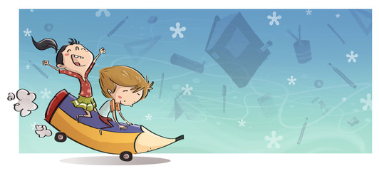 niños y material escolar